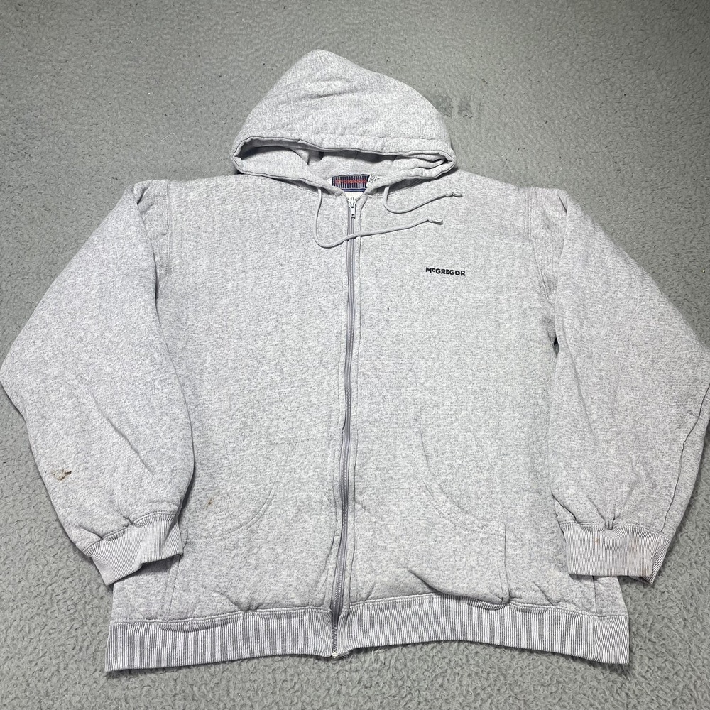 McGregor Sweatshirt Mens Large Gray Full Zip Hoodie Lined Pockets Drawstring VTG